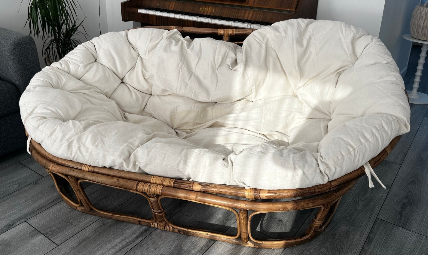 Mamasam stoel met kussen, Huis en Inrichting, Banken | Sofa's en Chaises Longues, Ophalen, 150 tot 200 cm, Tweepersoons, Riet of Rotan