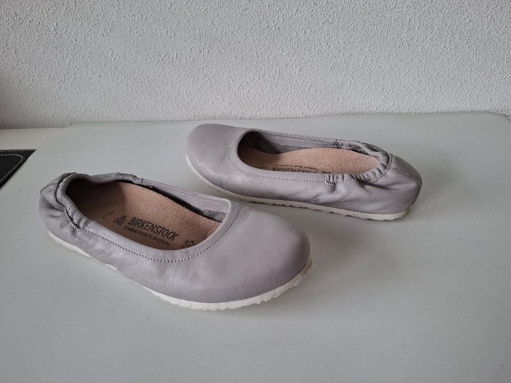 <>  Birkenstock Celina MAAT 38 leren licht grijze instappers, Verzenden, Sandalen of Muiltjes, Zo goed als nieuw, Grijs