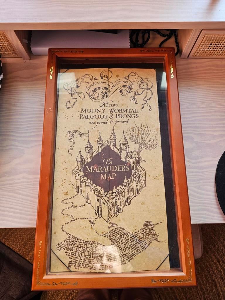 Harry Potter maraudersmap in lijst, Verzamelen, Harry Potter, Ophalen of Verzenden, Zo goed als nieuw, Replica