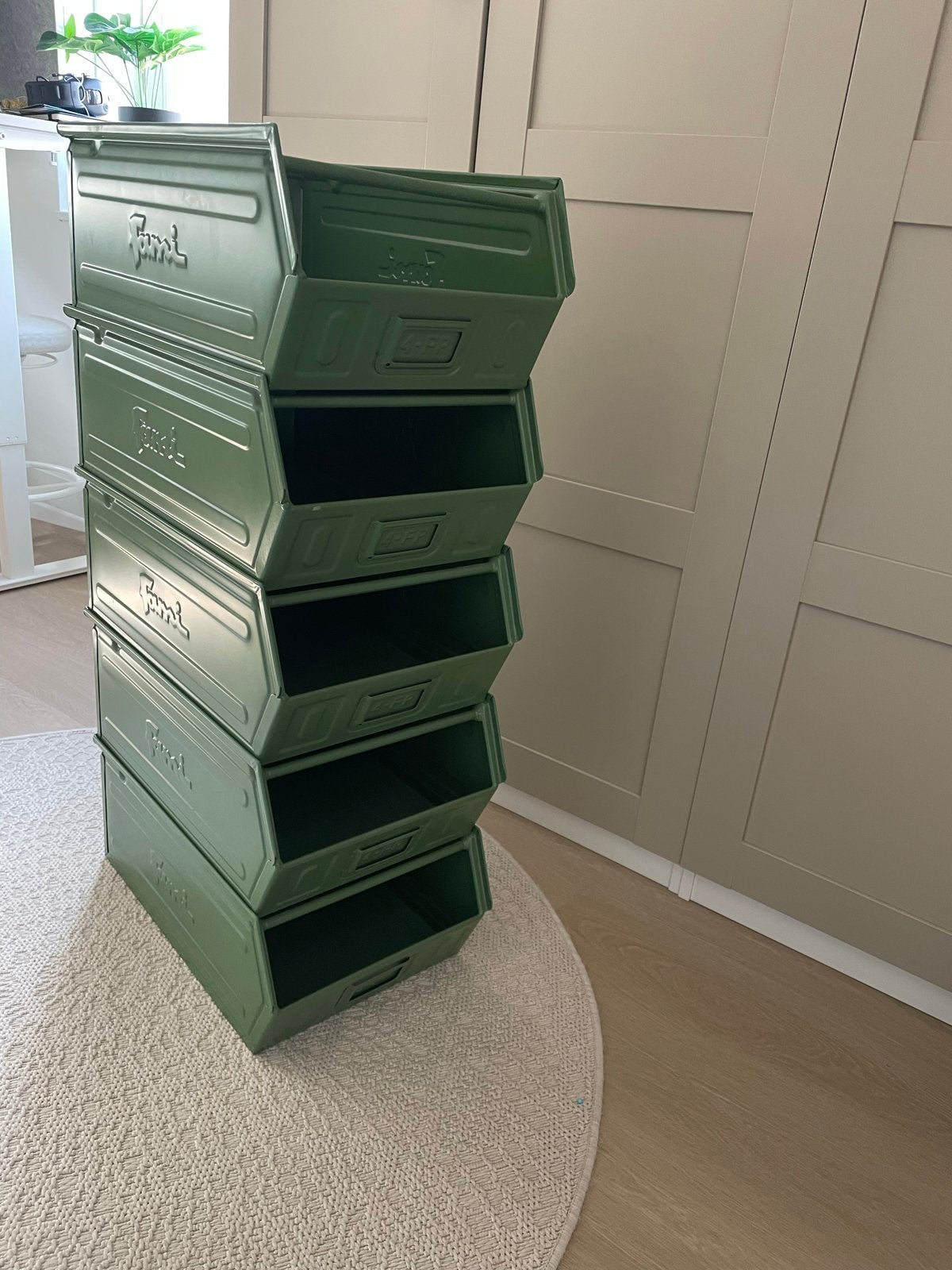 Fami Stalen Stapelbakken - Set van 5 (Groen), Ophalen, Minder dan 50 cm, 50 tot 100 cm, Zo goed als nieuw