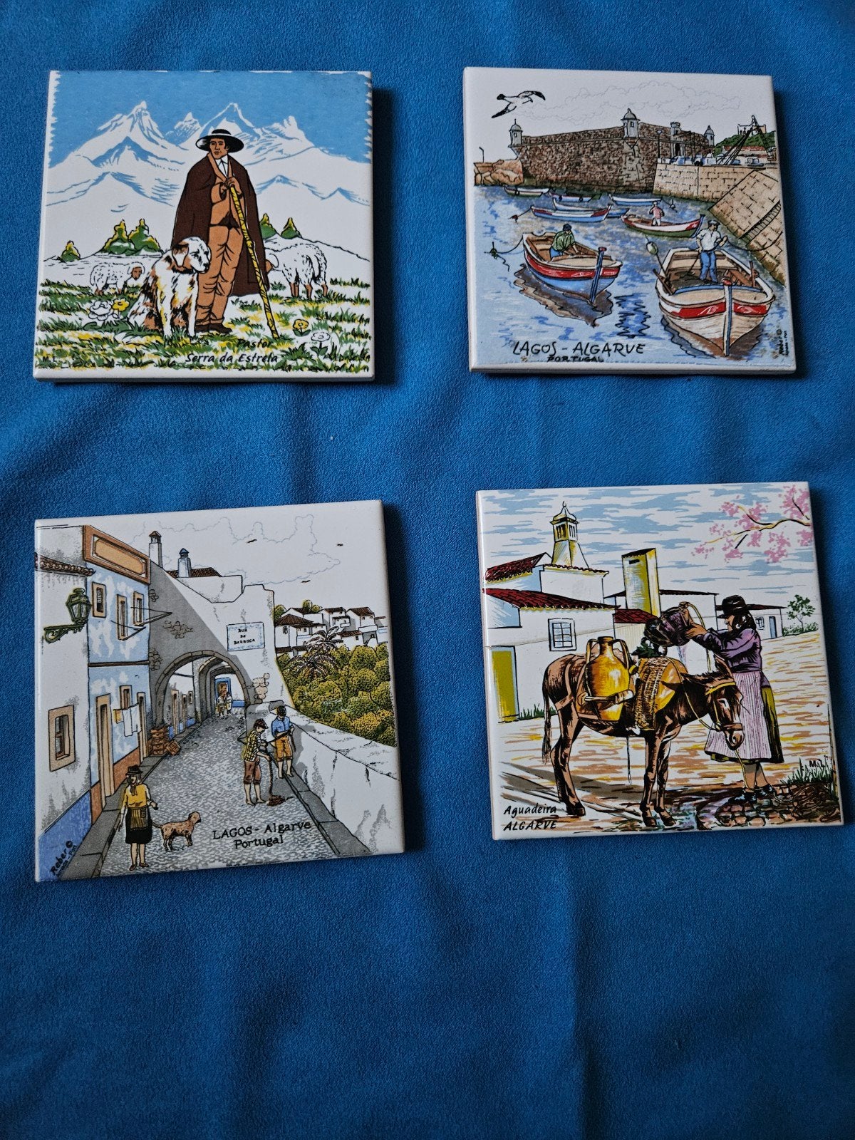 Set van 4 Portugese Azulejo onderzetters - Handgeschilderd, Ophalen