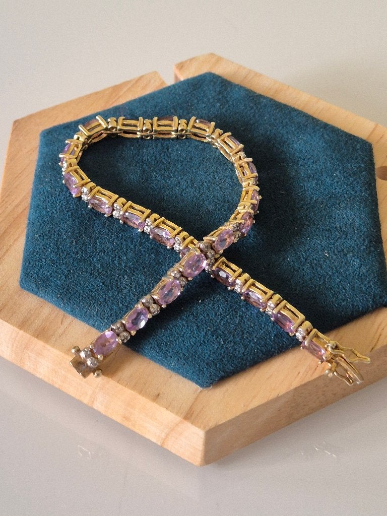 Vergulde zilveren tennisarmband met amethyst 489, Zilver zolder, Ophalen of Verzenden, Zo goed als nieuw, Met edelsteen