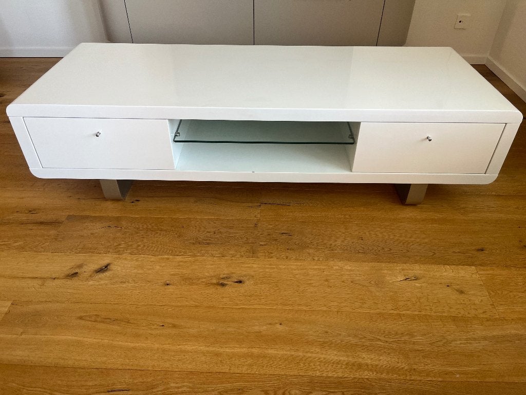 Tv meubel hoogglans wit, Ophalen, Overige materialen, Gebruikt, 150 tot 200 cm