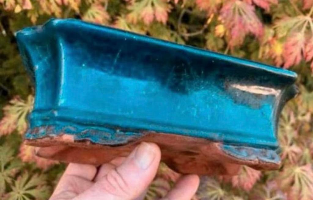 Bonsai schaal blauw geglazuurd aardewerk 20,5x13,8x6,4, Gebruikt, Ophalen of Verzenden, Aardewerk, Rechthoekig