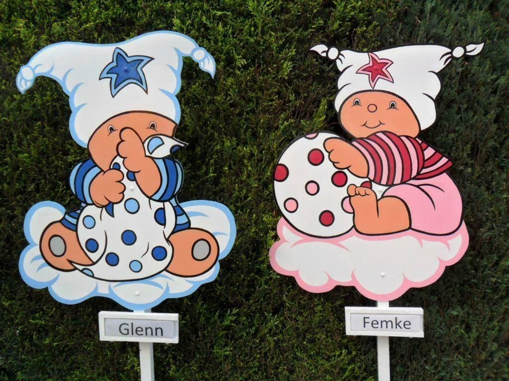 Geboortebord Baby met blauwe of roze muts, goedkoopst huren., Ophalen, Nieuw, Geboortebord