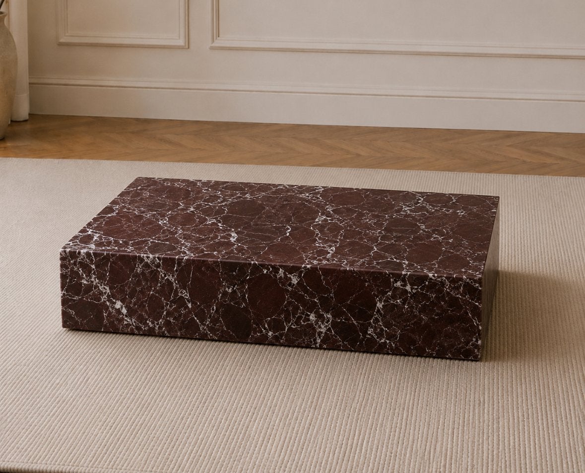 Rosso Levanto Rood Marmer Salontafel - Nieuw - Mat afgewerkt, Huis en Inrichting, 100 tot 150 cm, Nieuw, Rechthoekig, 50 tot 100 cm