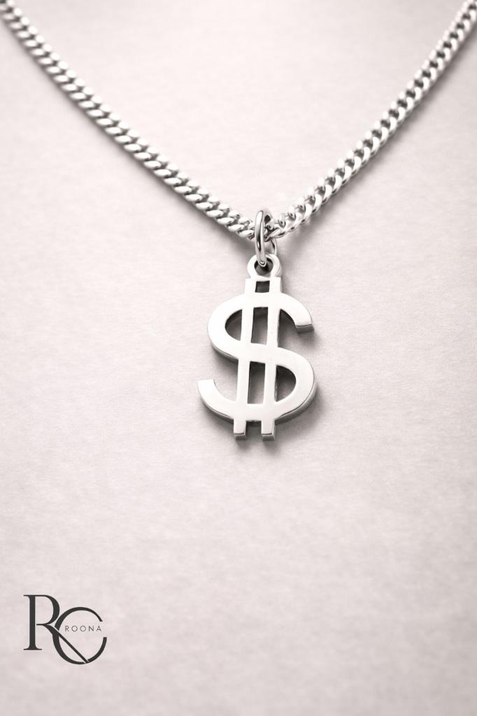 Zilveren Dollar Hanger 925 – incl. ketting (45 cm), Nieuw, Ophalen of Verzenden, Kruis of Symbool, Zilver