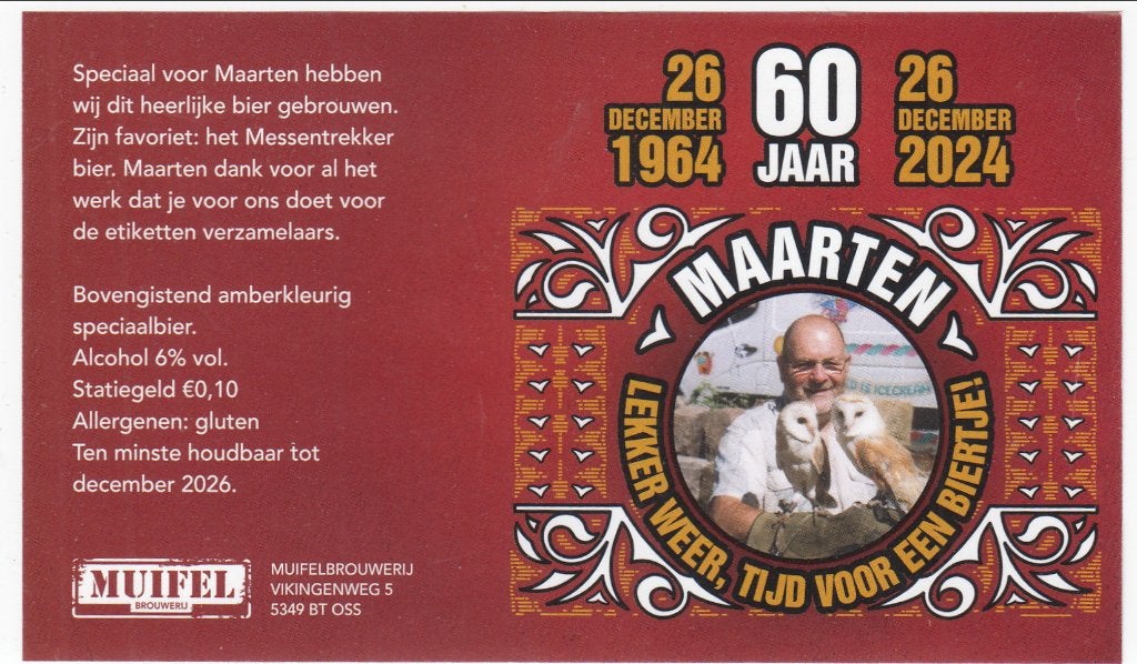 1 MUIFEL ETIKET *MAARTEN 60 JAAR*, Ophalen of Verzenden, Zo goed als nieuw, Overige typen, Overige merken