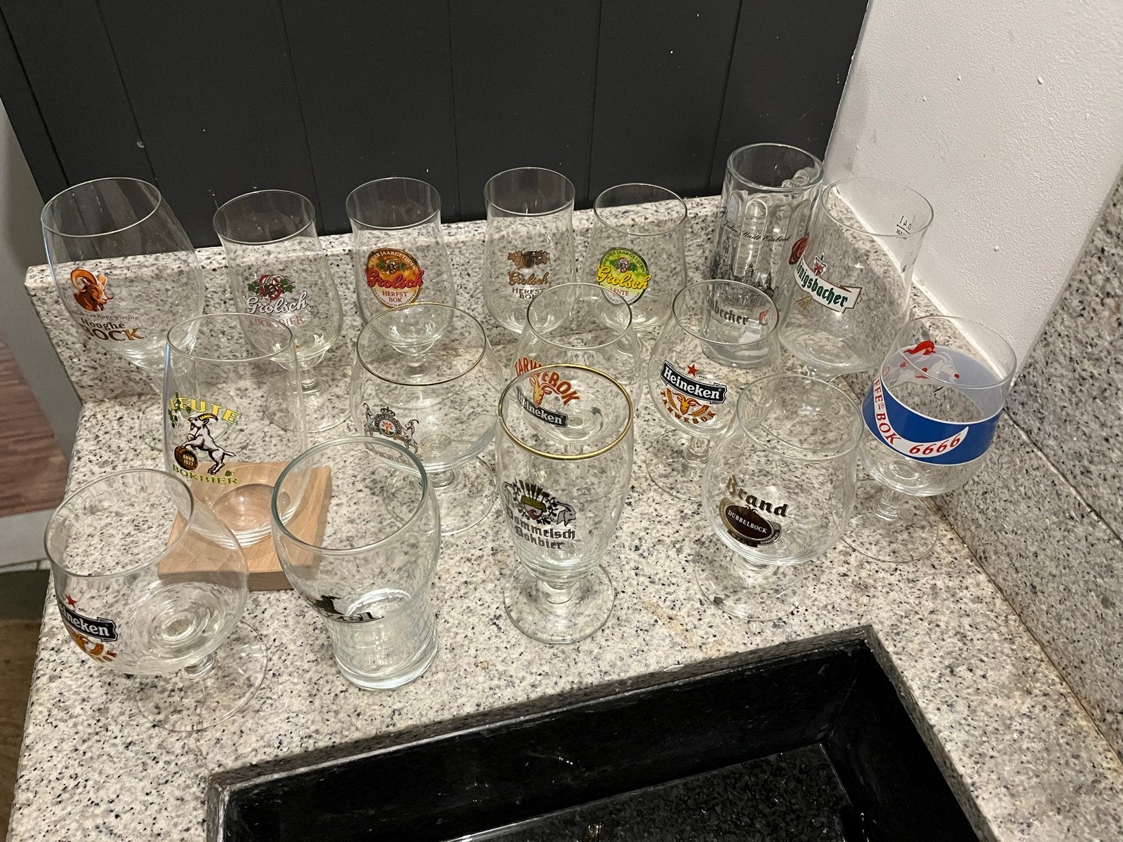 Diverse Bokbier Glazen Collectie - 15 Stuks, Vintage, Gebruikt, Meerkleurig, Ophalen of Verzenden