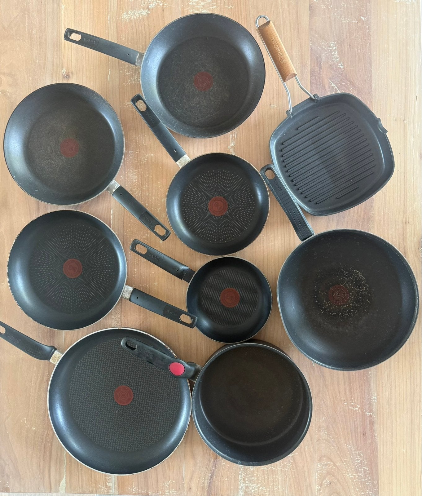 Grote collectie gebruikte Tefal pannen, Ophalen of Verzenden, Gebruikt, Overige materialen, Pannenset