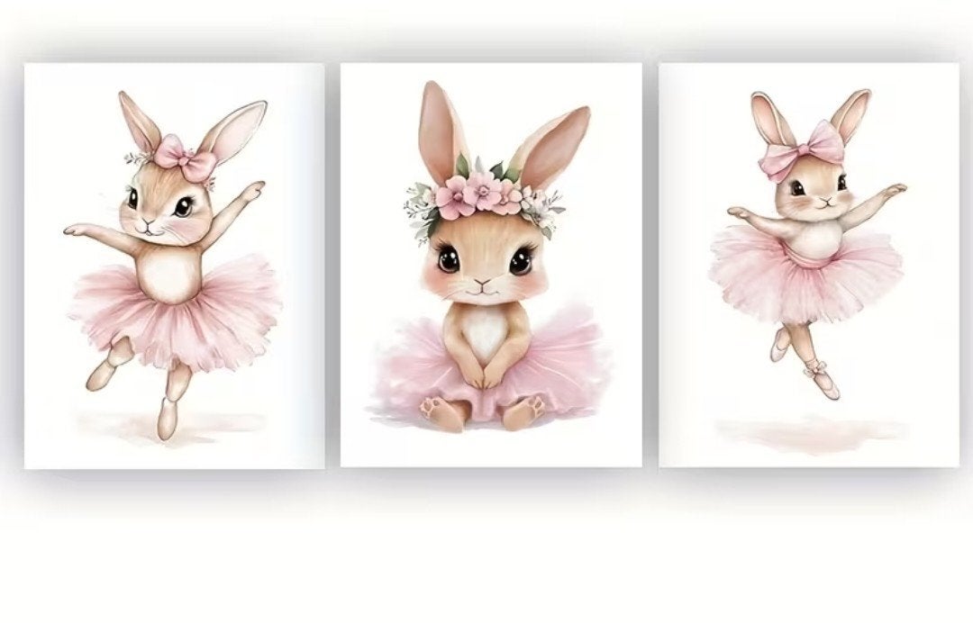 Schattige Konijntjes Ballet Poster Set - 40x60, 50 – 75, Minder dan 50 cm, Nieuw, Ophalen of Verzenden