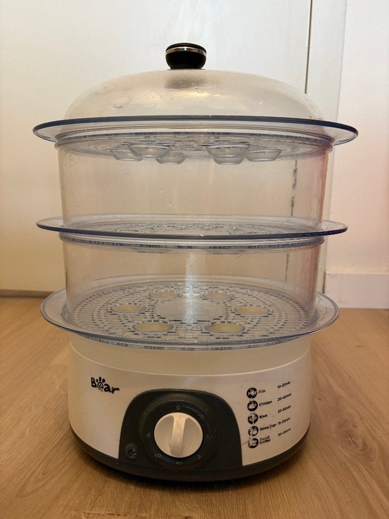 3-Laags Elektrische stoomkoker / Electric Steam Cooker, Ophalen, Kunststof, Gebruikt, Met handvatten