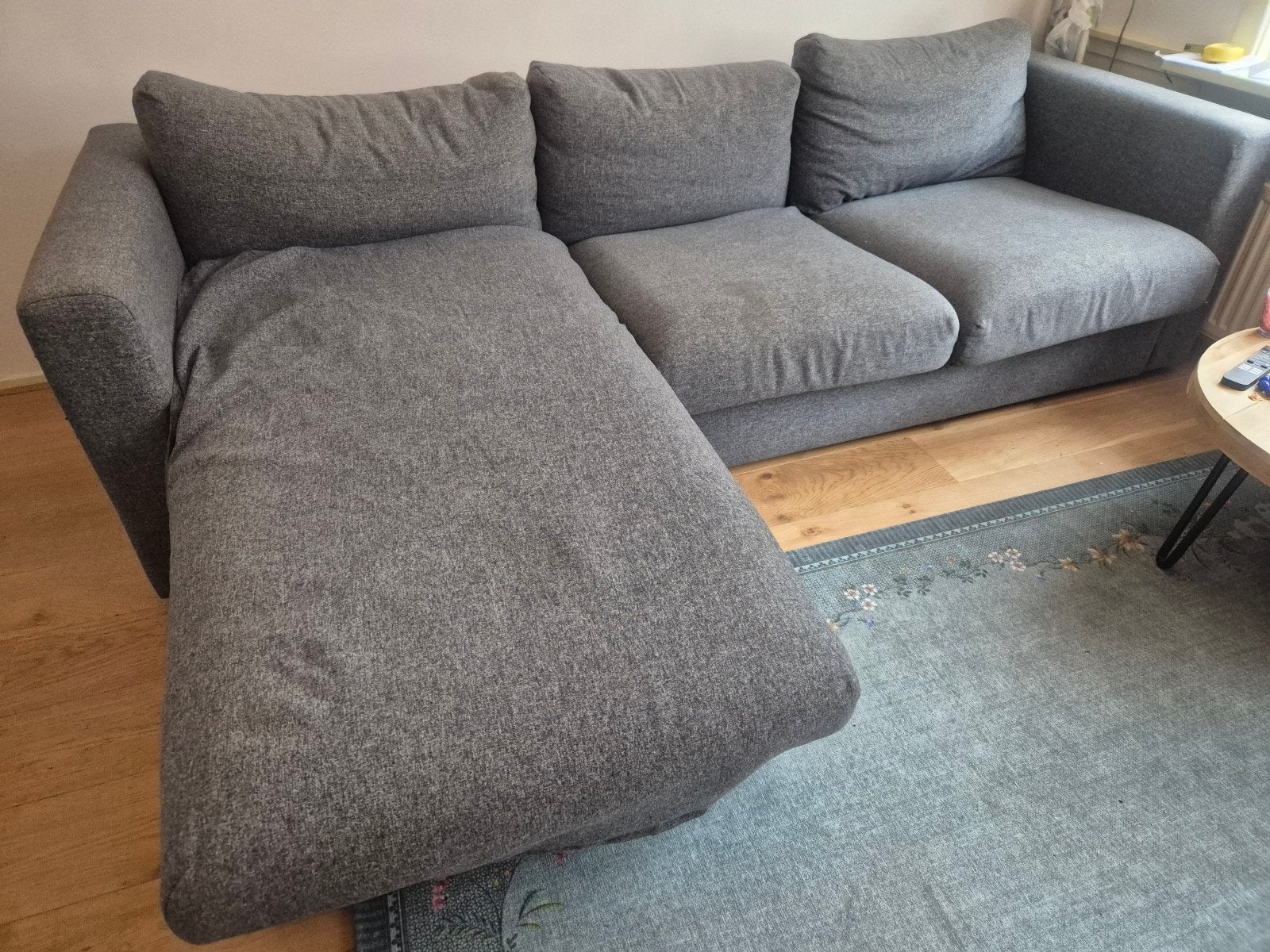 Hoekbank grijs, comfortabel, IKEA VIMLE 3-zits, Ophalen, 250 tot 300 cm, Gebruikt, Hoekbank