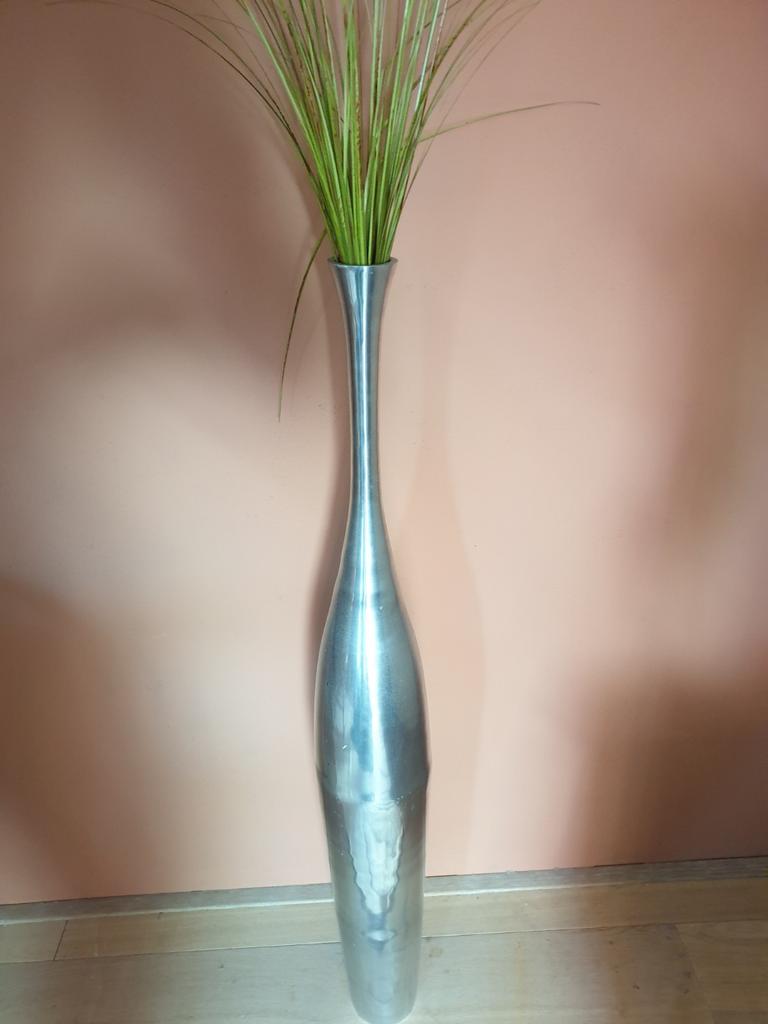 Hoge zilverkleurige glanzende vaas - 100 cm, Ophalen