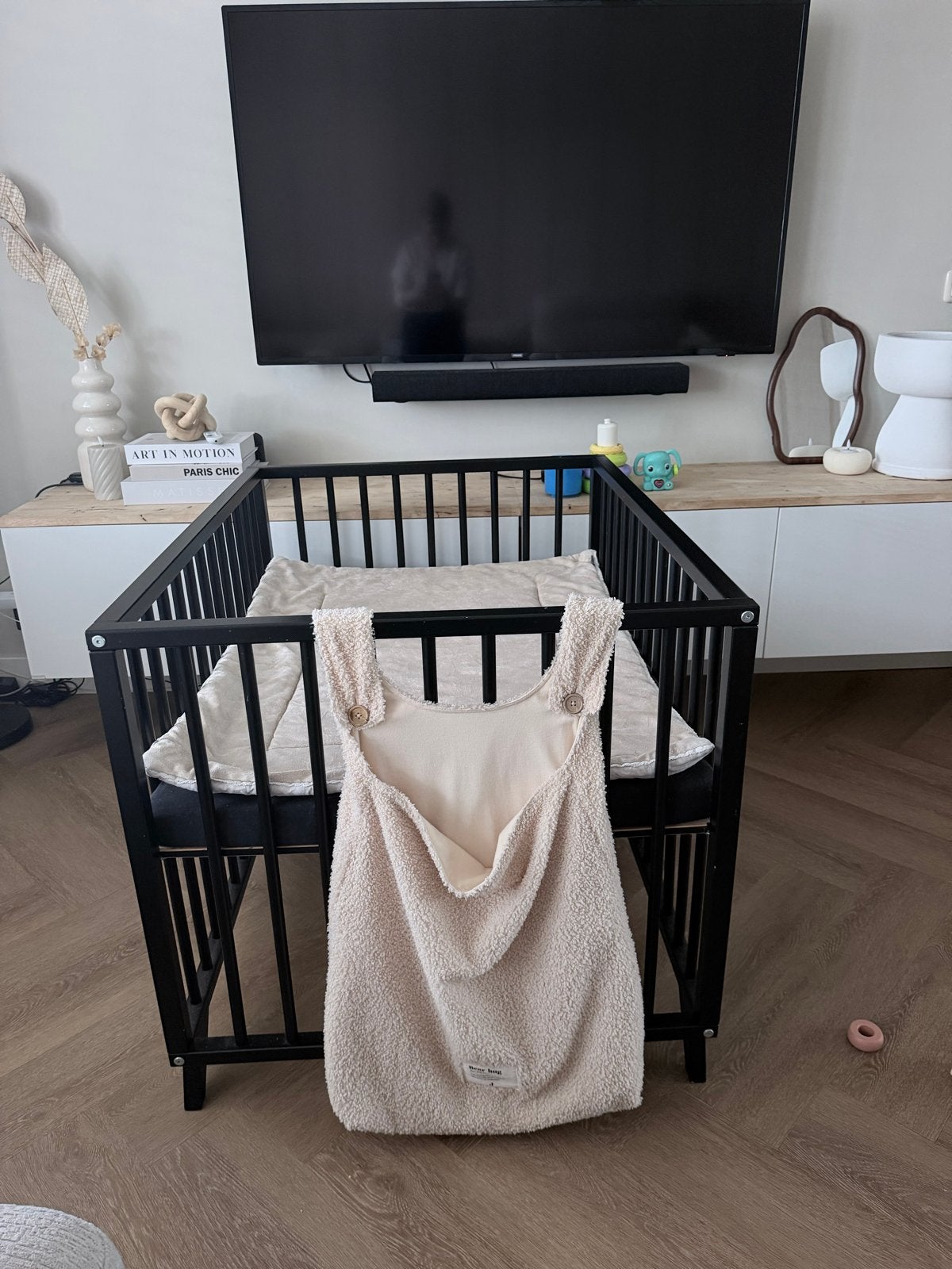 Bopita Box Zwart met Matras en Hoeslaken, Ophalen, Gebruikt, Rechthoekig, Boxkleed