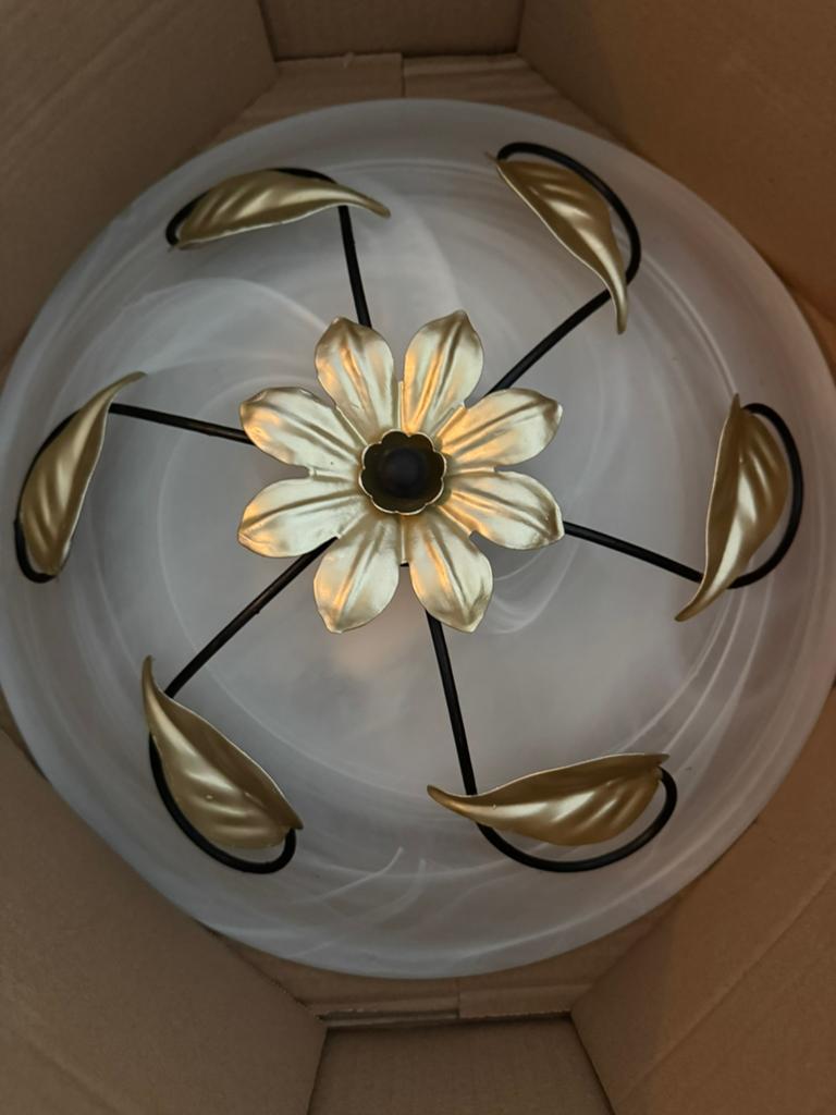 Plafondlamp plafonniere met zwart en goud  40cm, Huis en Inrichting, Lampen | Plafondlampen, Ophalen, Zo goed als nieuw, Glas