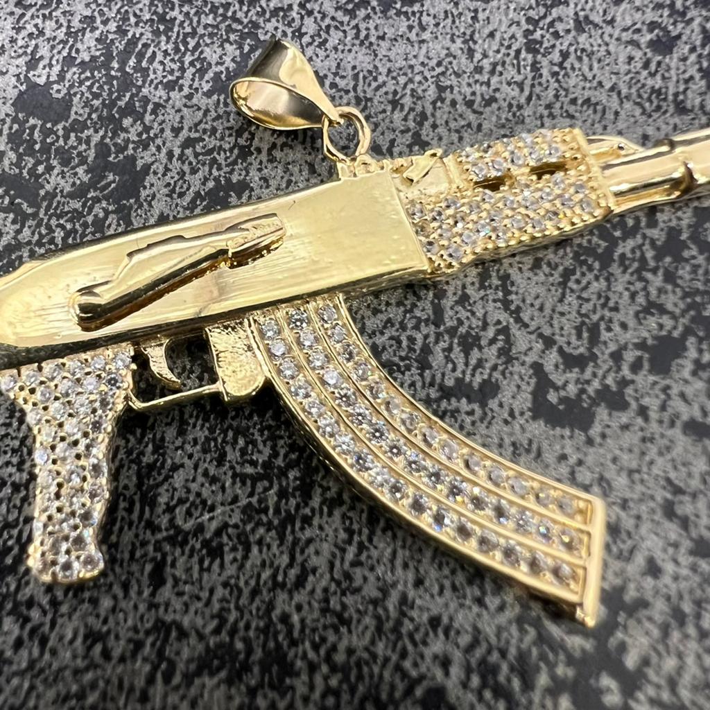 14k gouden hanger kettinghanger ak47 geweer wapen, Sieraden, Tassen en Uiterlijk, Ophalen of Verzenden, Nieuw, Goud, Kruis of Symbool