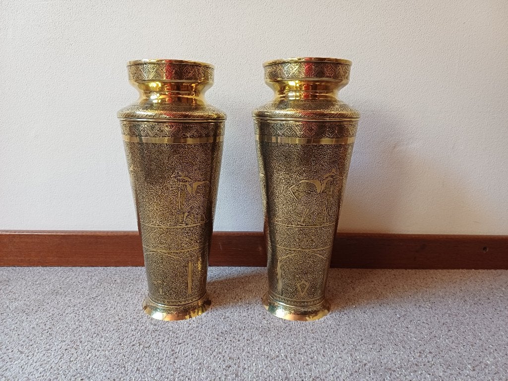 Set van 2 koperen wajang vazen - Java, Ophalen of Verzenden