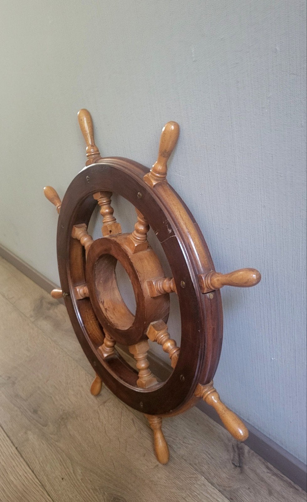 Houten scheepsstuurwiel - doorsnee 56 cm., Ophalen, Gebruikt, Gebruiksvoorwerp