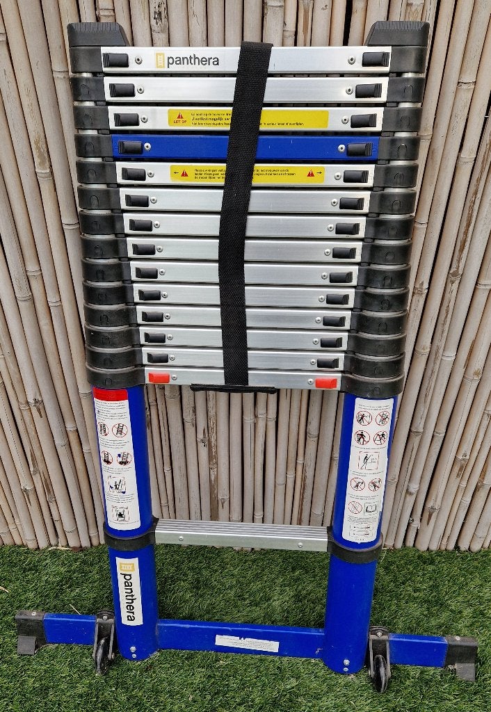 telescoopladder 4,8  ( Panthera), Doe-het-zelf en Verbouw, Ophalen, Zo goed als nieuw, Ladder, Opvouwbaar of Inschuifbaar