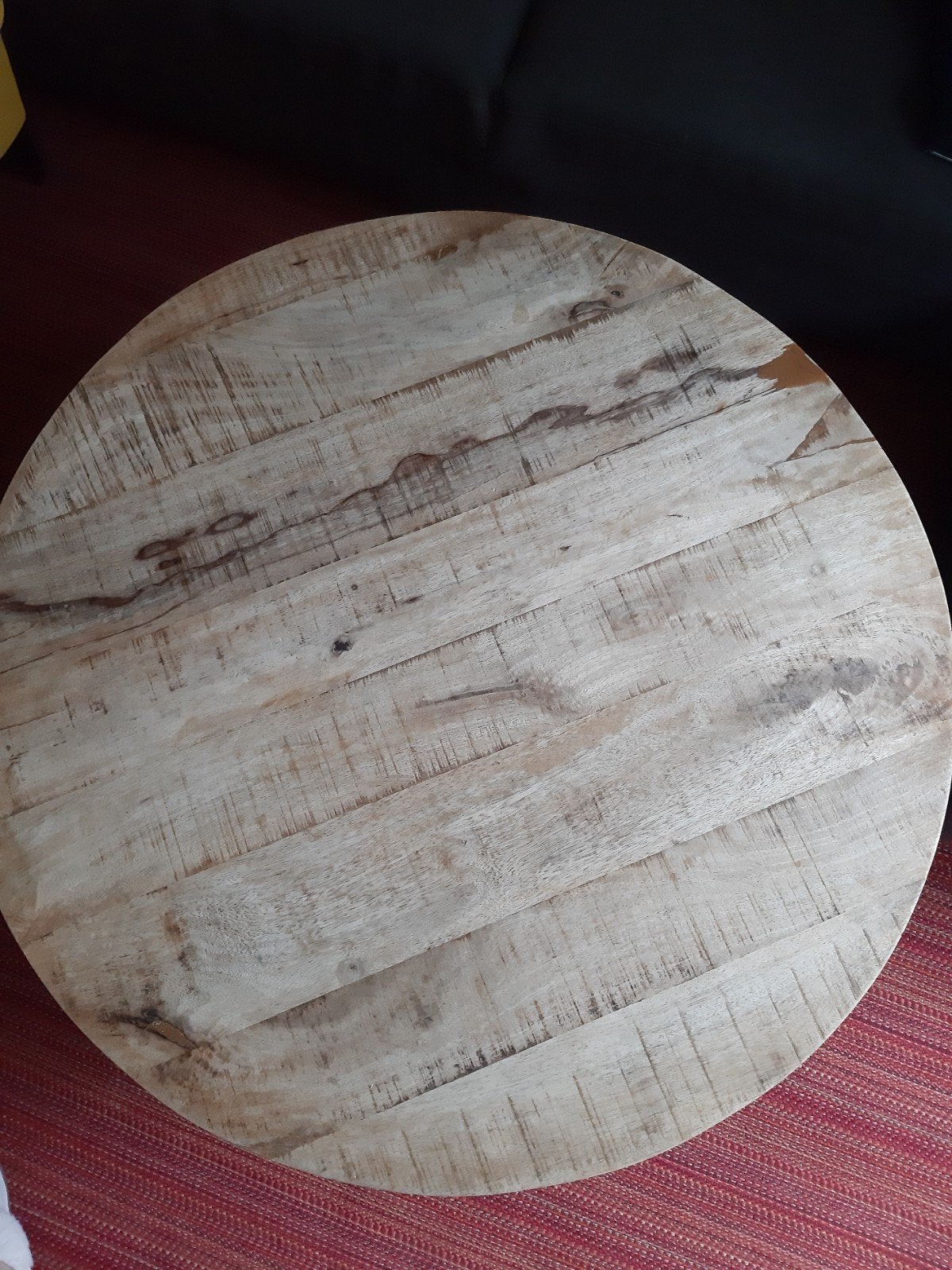 Zware ronde salontafel mangohout met metalen poten teab, Ophalen, Zo goed als nieuw, Rond