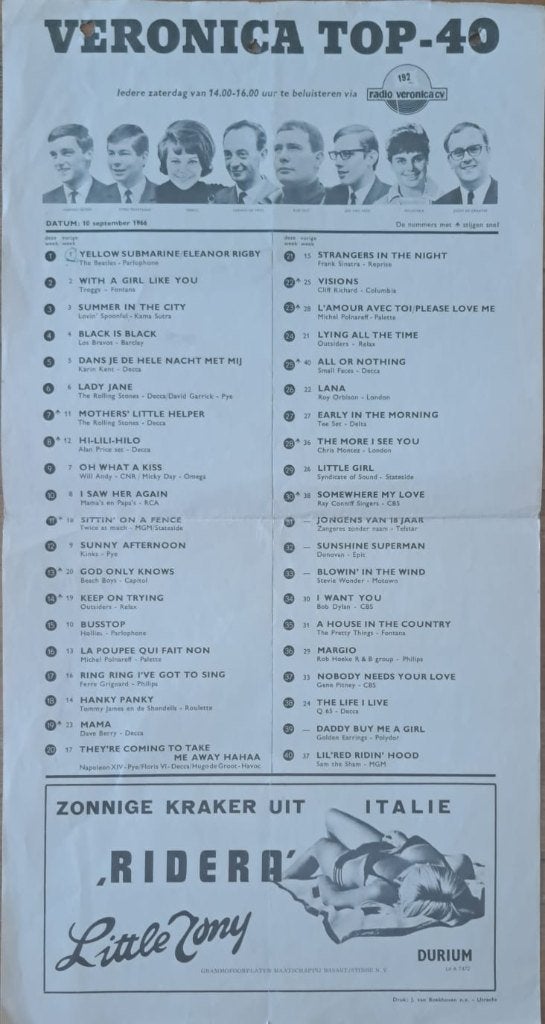 Veronica Top 40 10 Sept 1966 - ZELDZAAM, Ophalen of Verzenden, 1960 tot 1980, Nederland, Knipsel(s)