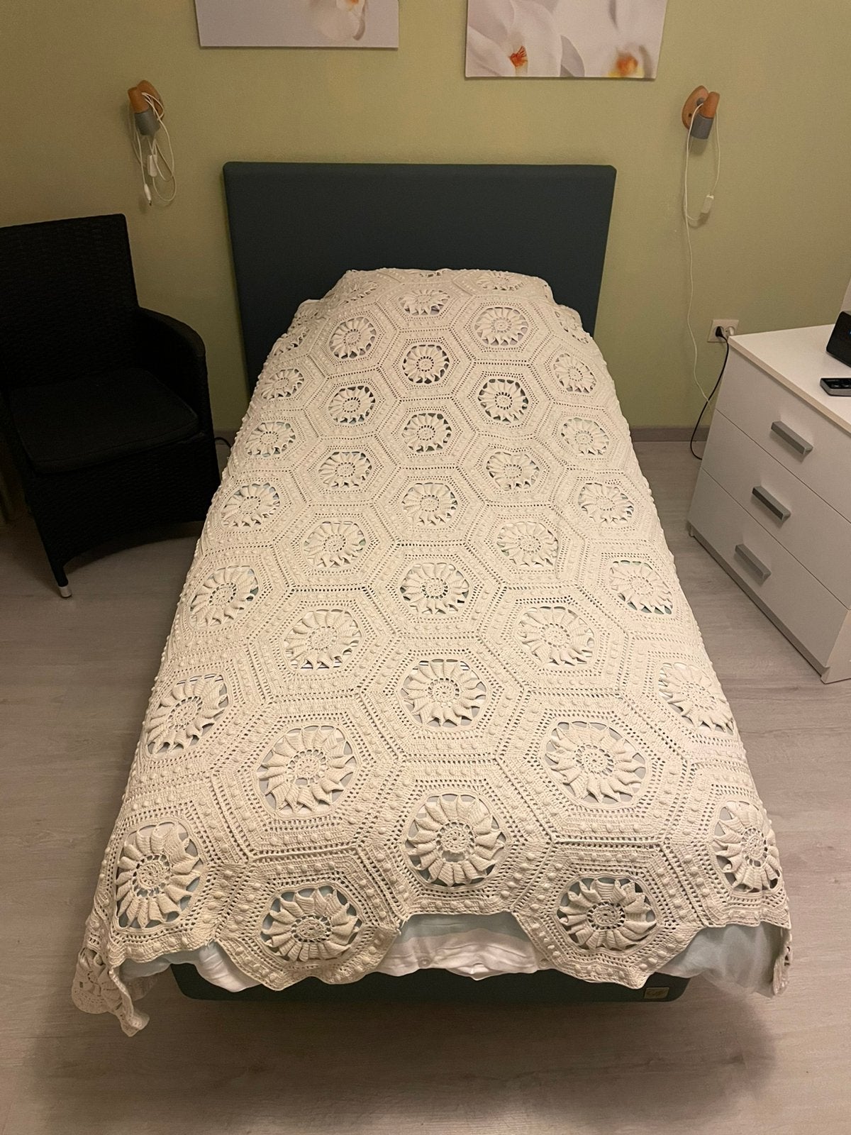 Zelfgemaakte bedsprei gehaakt wit katoen 230x200 cm, Gebruikt, Handgemaakt, Overige maten, Wit