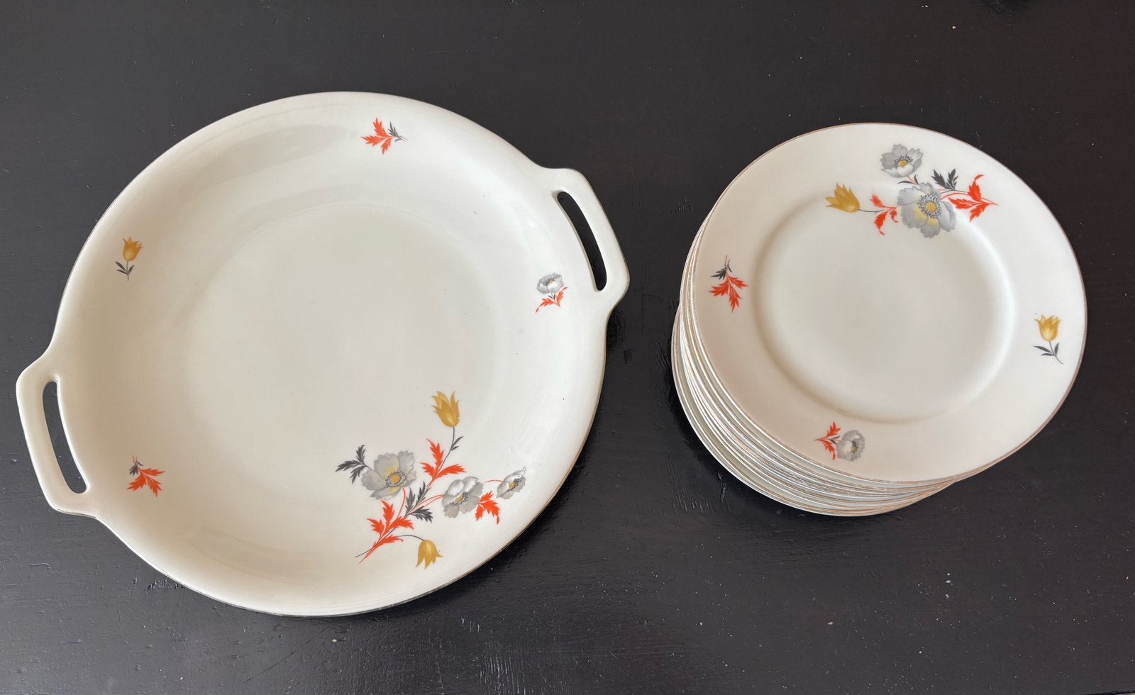 Vintage Arzberg gebaksset; compleet groot bord & 12 bordjes, Ophalen