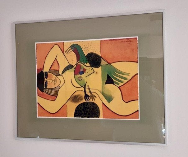 Corneille '1982', Leda en de duif, ingelijst, Antiek en Kunst, Kunst | Overige Kunst, Ophalen