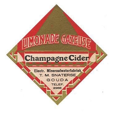 Oud Limonade etiket T.M. Snaterse Gouda, Champagne Cider(02), Verzamelen, Merken en Reclamevoorwerpen, Verzenden, Nieuw, Overige typen