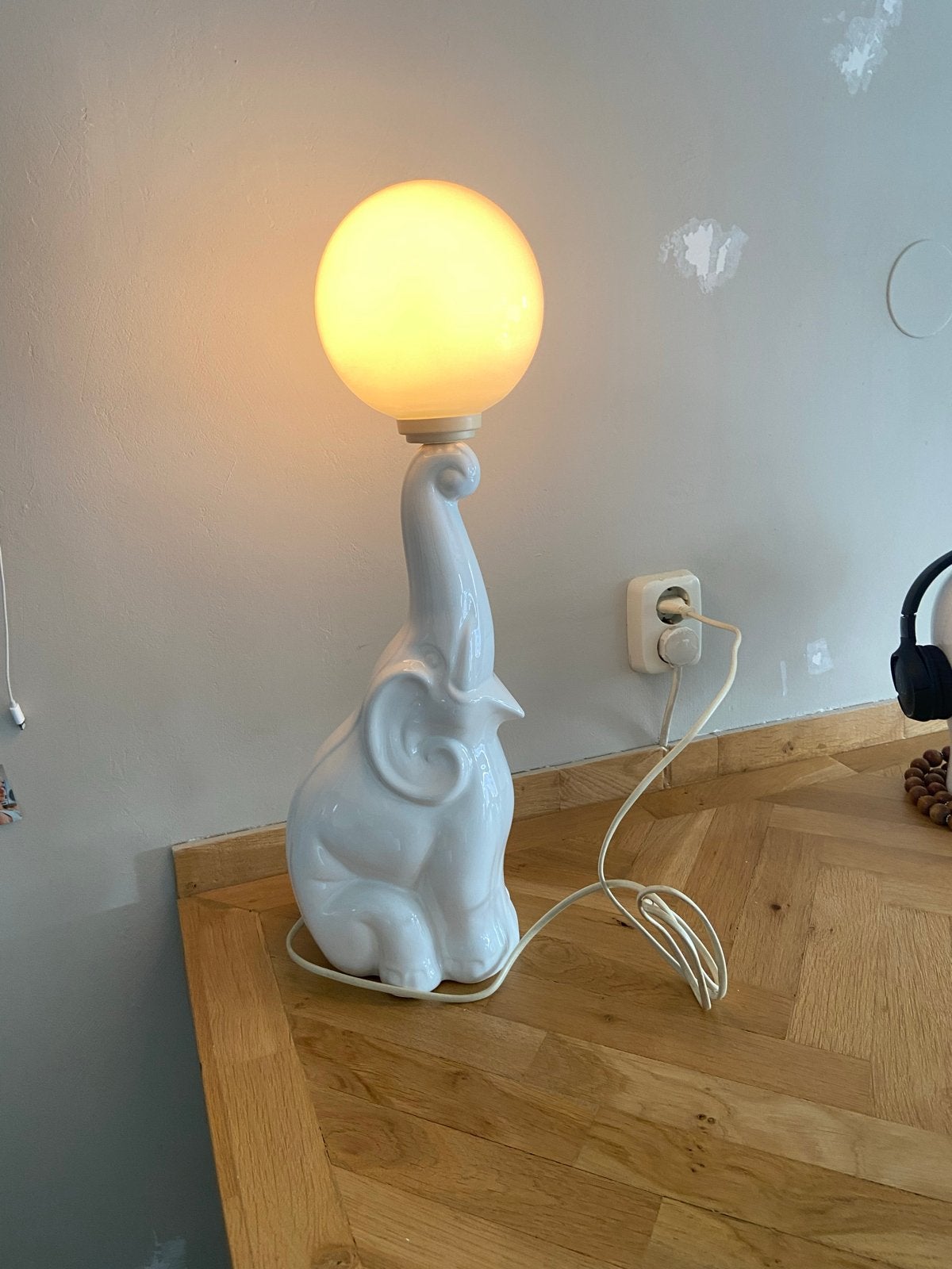 Vintage keramiek olifant lamp - wit, 56 cm hoog, Ophalen