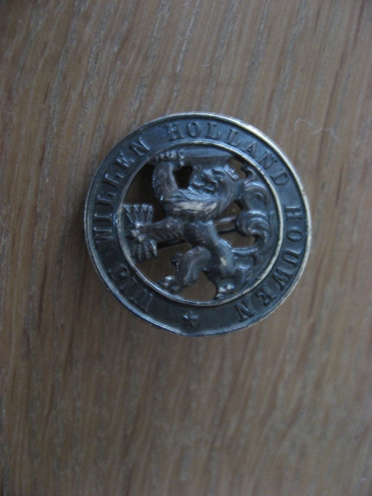 WO2 protest speldje: Wij willen Holland houwen,1940-1945, Verzamelen, Verzenden, Overige soorten, Nederland, Embleem of Badge
