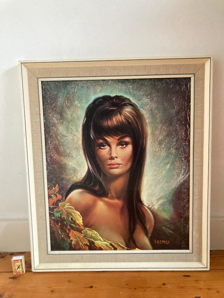 Vintage J.H. Lynch kitsch schilderij Tina sixties camp art, 50 tot 75 cm, Ophalen of Verzenden, Zo goed als nieuw, Schilderij