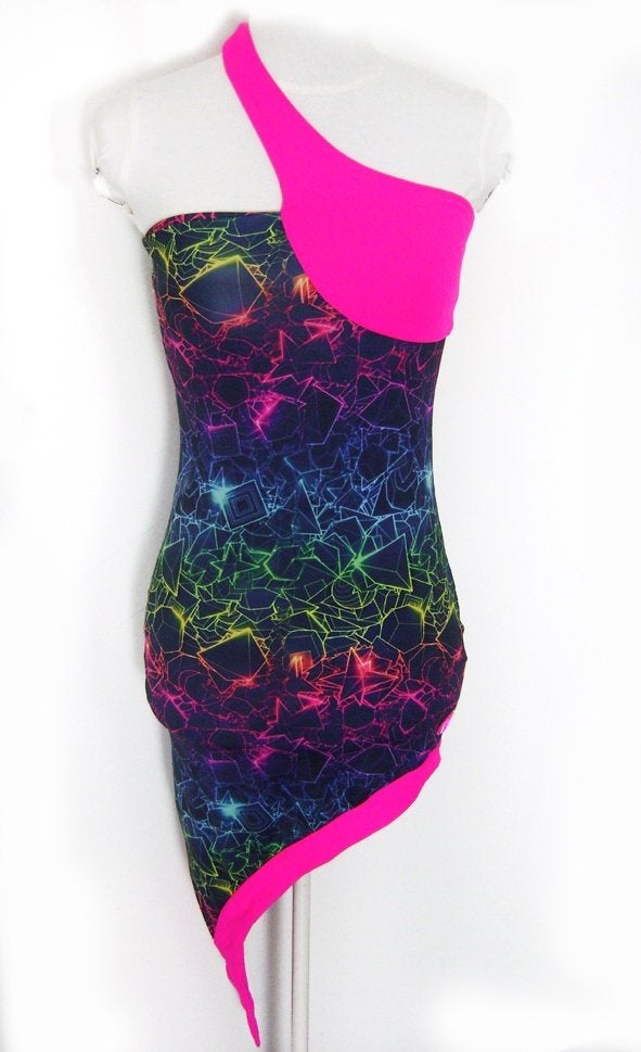 cyberdog jurk regenboog neon fluor cybergoth rave clubwear, Zo goed als nieuw, Maat 36 (S), Cyberdog, Boven de knie