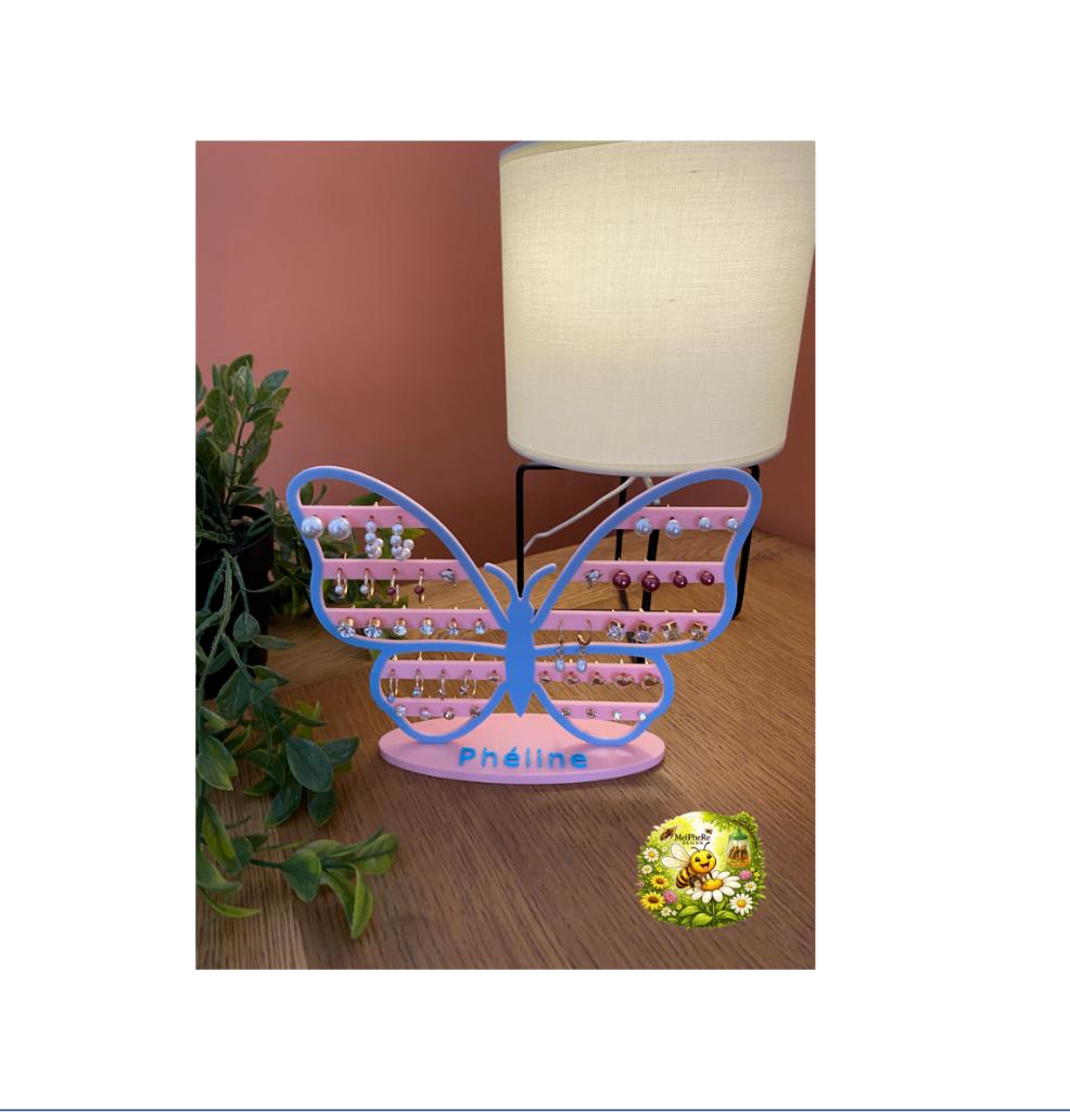 Oorbellenhouder vlinder – 48 oorbellen – roze/blauw - + NAAM, Verzenden, Nieuw, Blauw, Overige materialen