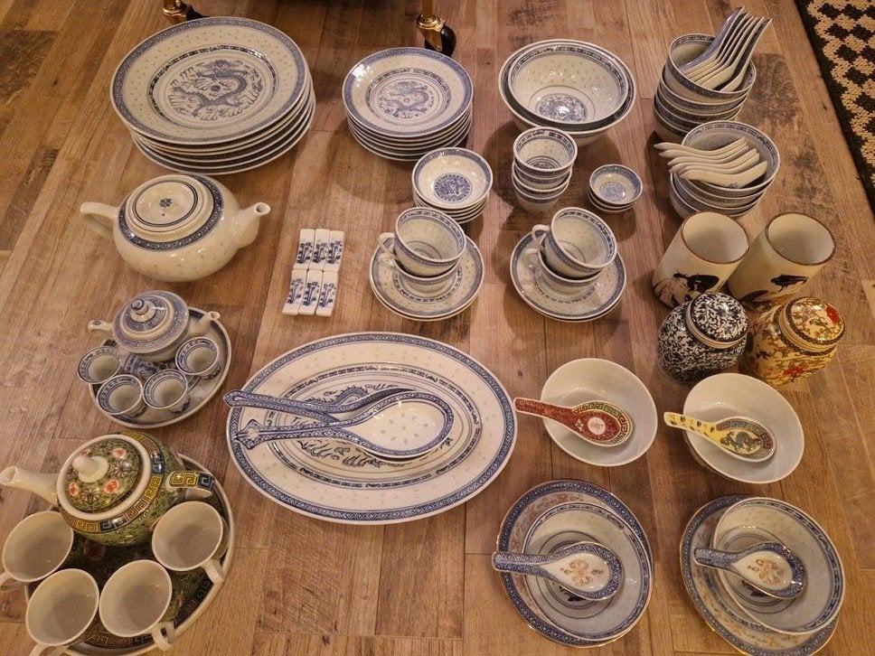 rijstkorrel servies en ander gekleurd chinees servies, Antiek en Kunst, Ophalen