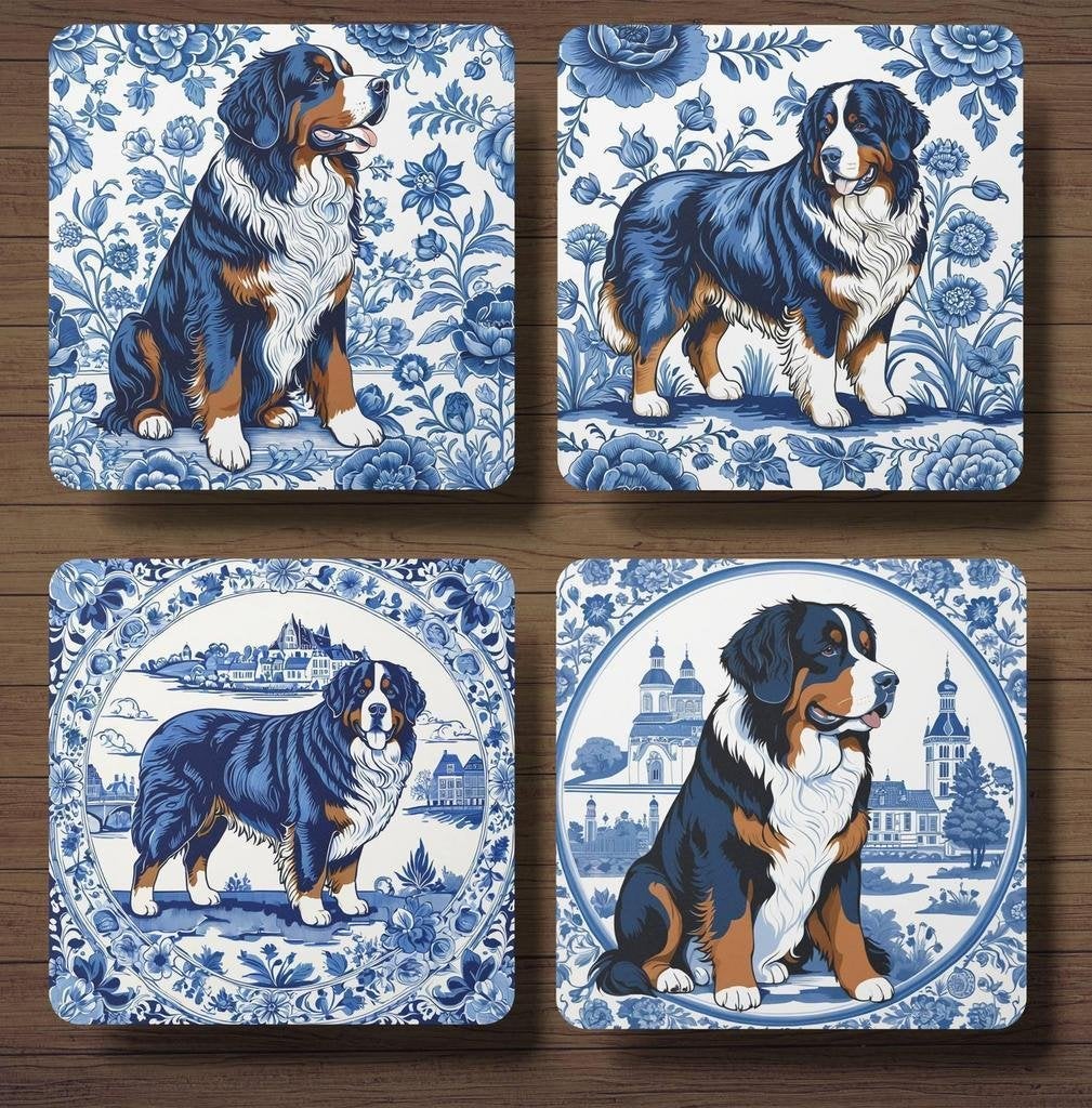 Berner Sennen Delfts Blauw onderzetters met houder, Ophalen of Verzenden, Nieuw