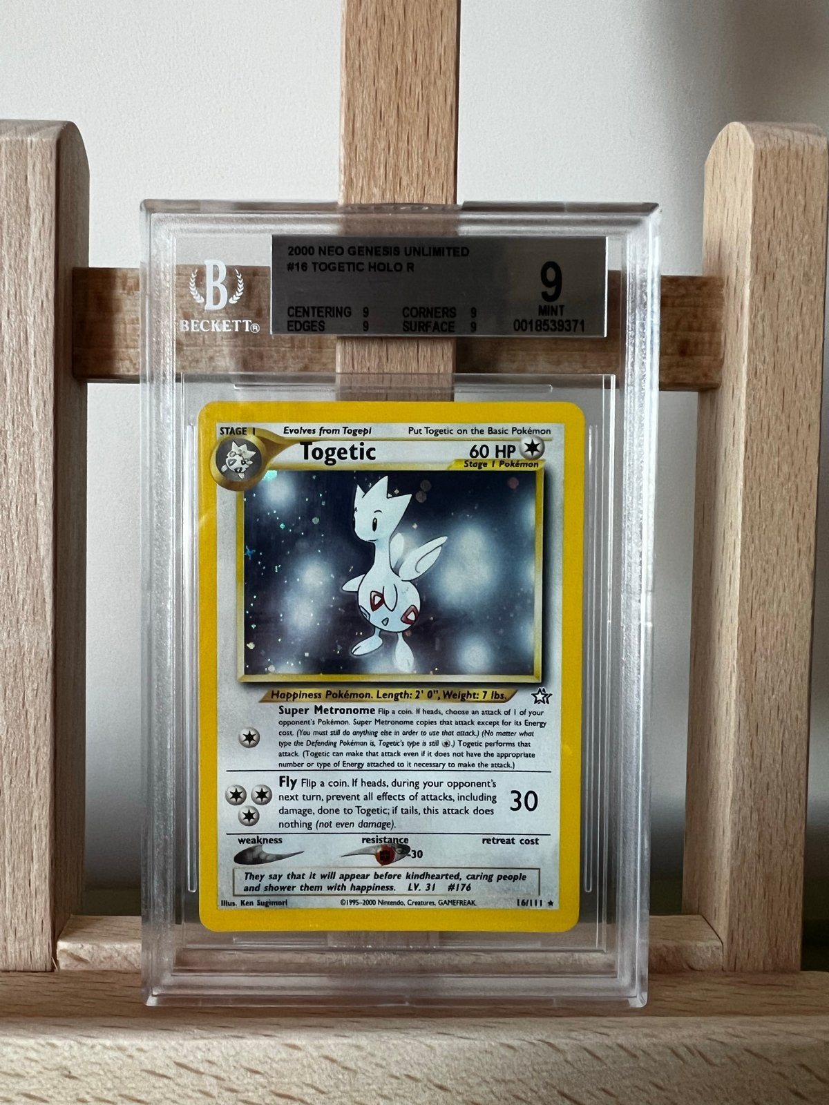 Togetic Holo #16 Neo Genesis Unlimited BGS 9 Pokémon Kaart, Ophalen of Verzenden, Zo goed als nieuw, Losse kaart