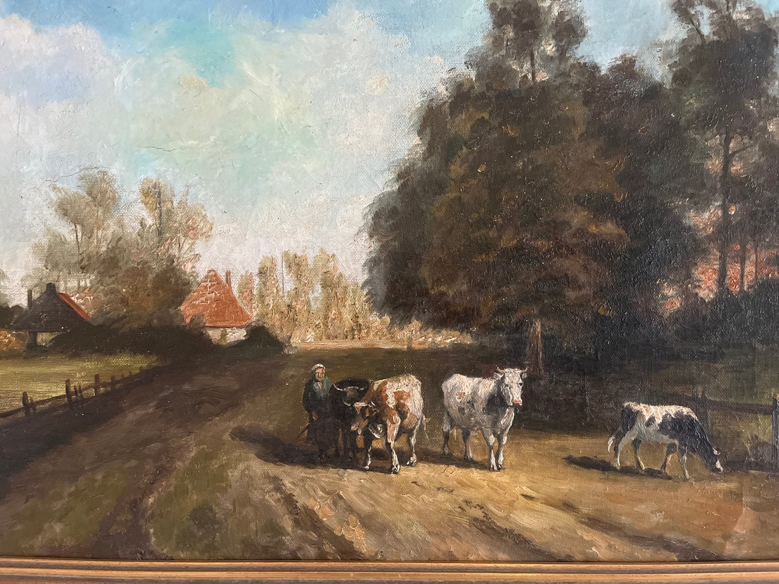 Klassiek Hollands Landschap met Vee en Boer, Ophalen, Doek, Olieverf, Klassiek