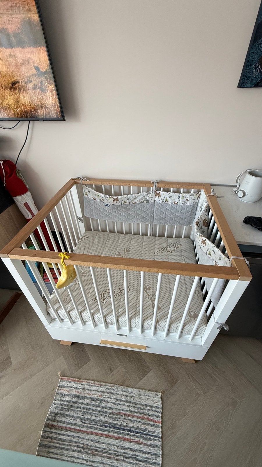 Bopita babybed met matras, Ophalen, 70 tot 85 cm, Zo goed als nieuw, Lattenbodem