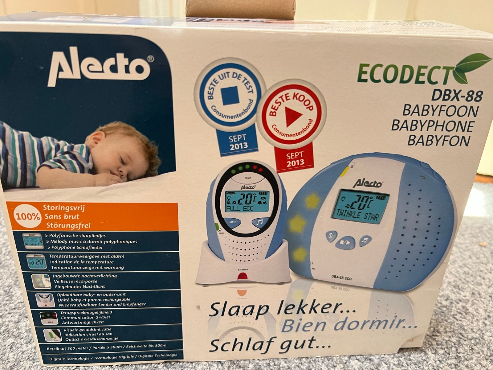 Alecto Ecodect DBX-88 Babyfoon, Ophalen, Zo goed als nieuw, 250 meter of meer, Digitaal