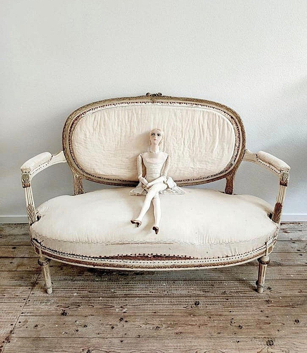 Geweldig antiek brocant Frans bankje sofa antieke bank., Ophalen, Gebruikt, Tweepersoons, Minder dan 150 cm