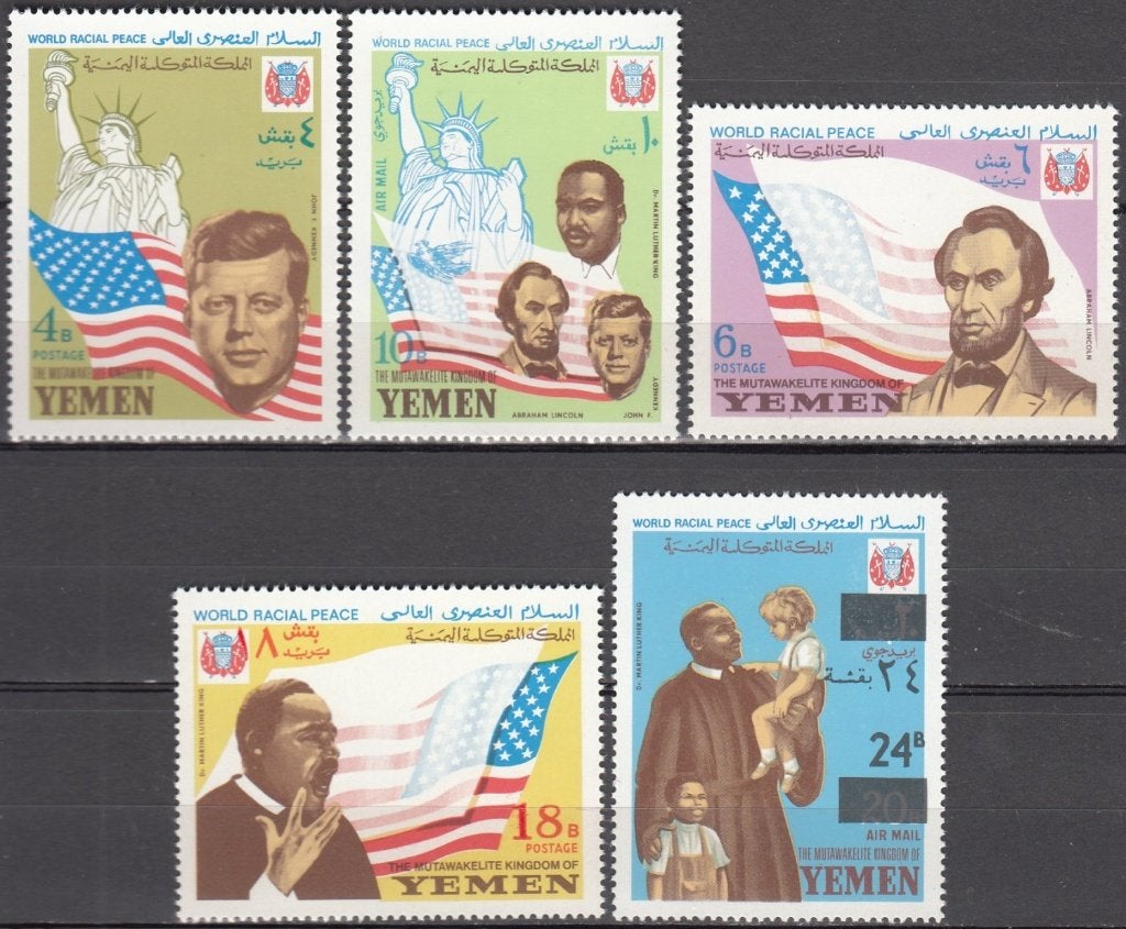 Wereldvrede Jemen Koninkrijk 585/89 met Kennedy, M.L. King, Ophalen of Verzenden, Postfris, Overige thema's