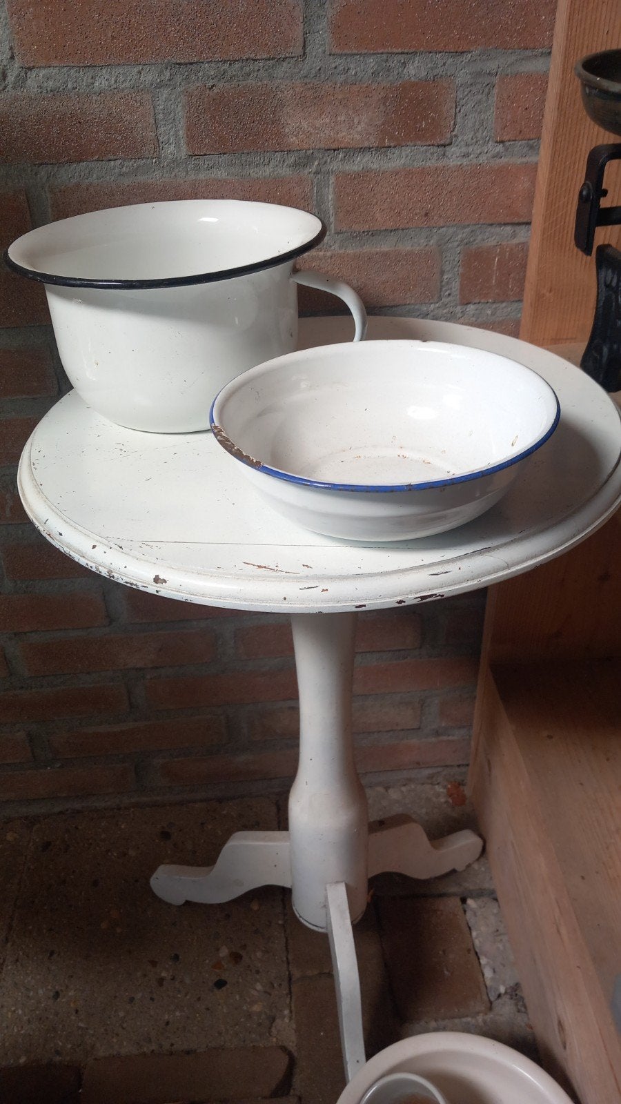Nostalgische emaille witte set: kinder po en schaaltje, Ophalen of Verzenden