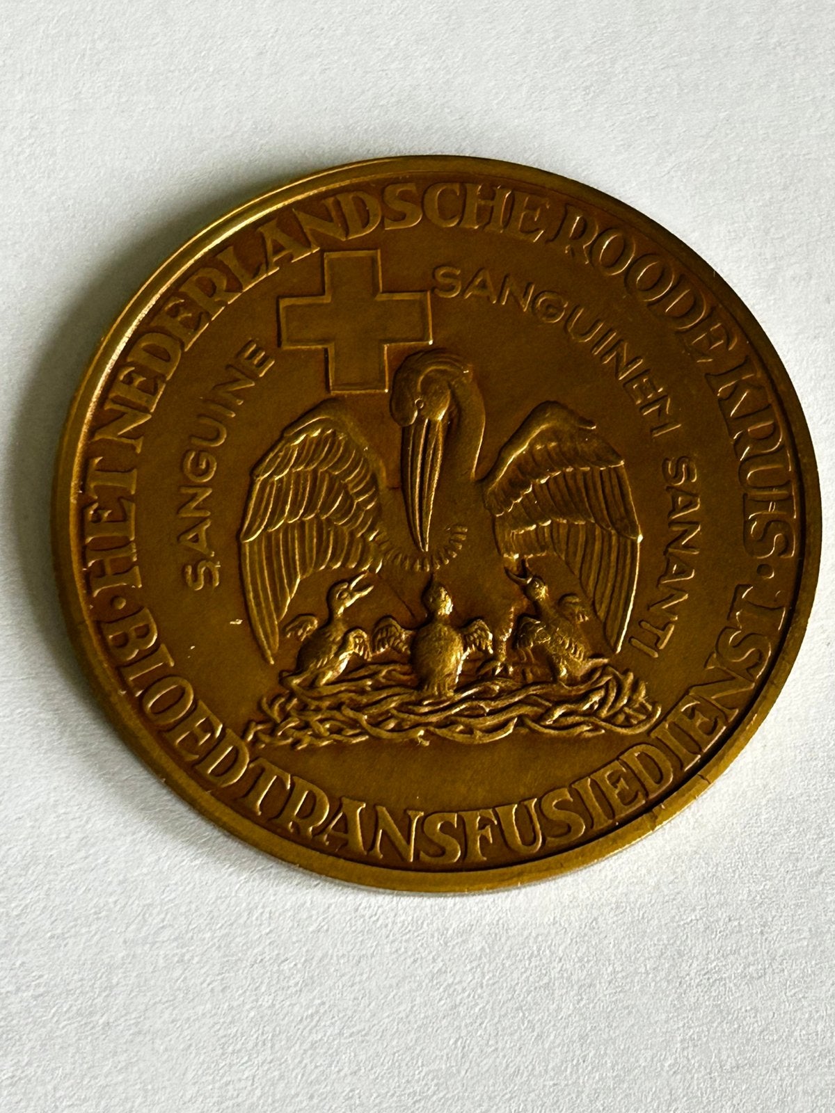 Bronzen Karl Landsteiner penning Rode Kruis Begeer + doos, Postzegels en Munten, Ophalen of Verzenden, Brons