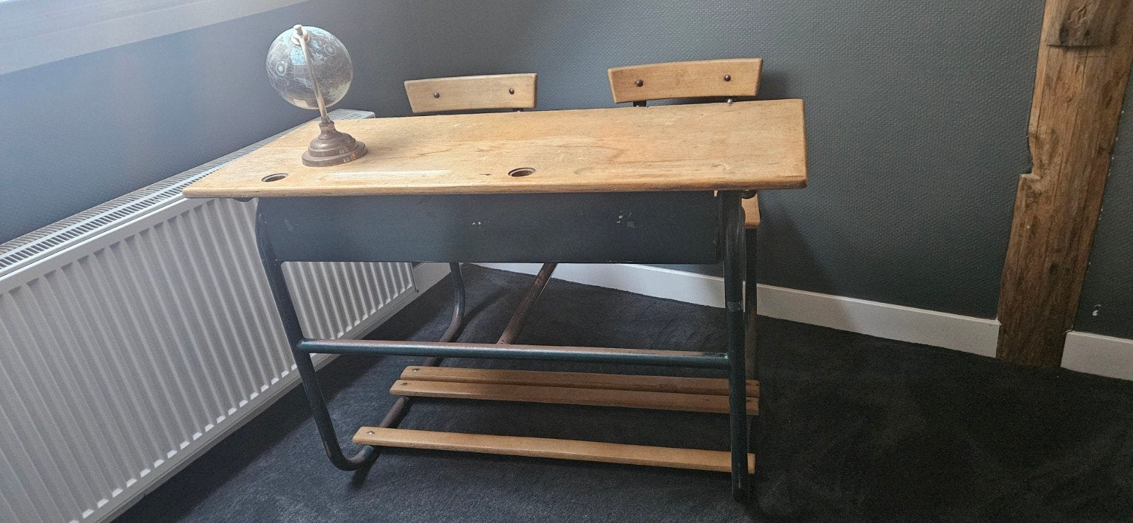 Vintage schoolbank met twee stoelen, Ophalen