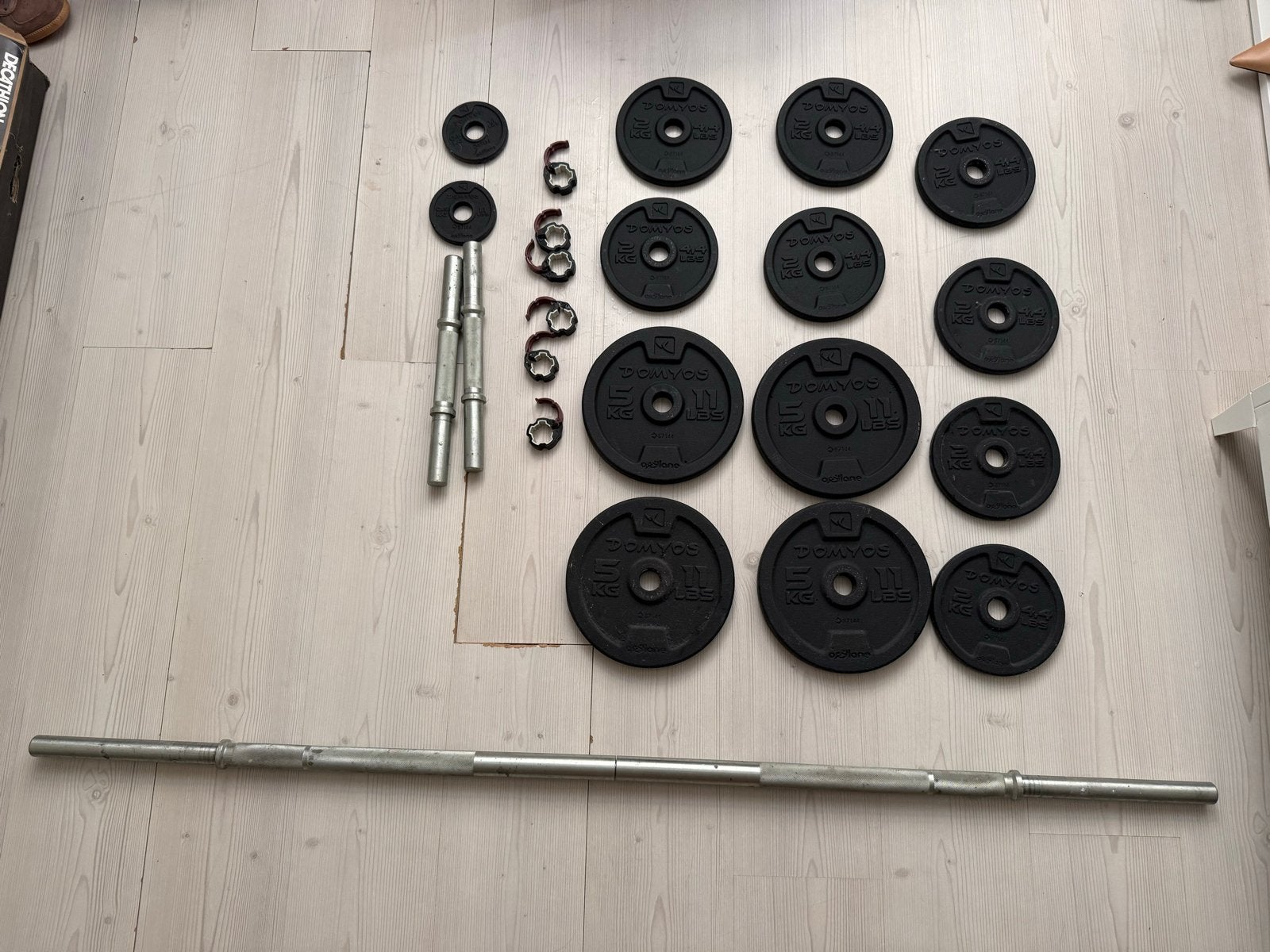 Weight and barbell set, Sport en Fitness, Ophalen, Gebruikt, Armen, Halterset