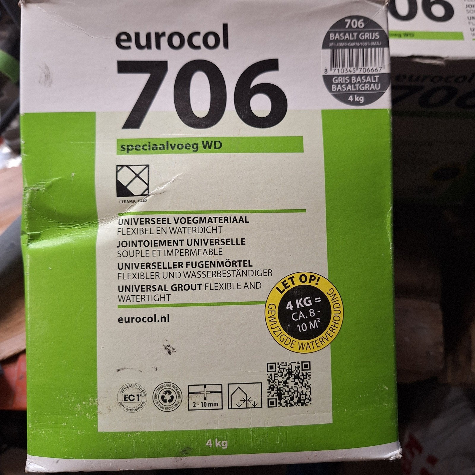 Eurocol 706 Speciaalvoeg WD Basalt Grijs 4 kg, Ophalen of Verzenden, Nieuw