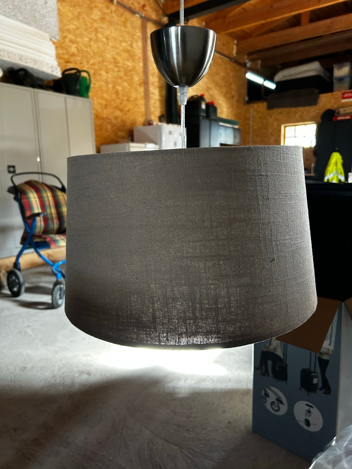 Bruine stoffen hanglamp - Diameter bovenkant 35cm, onderkant, Ophalen, Gebruikt, Textiel