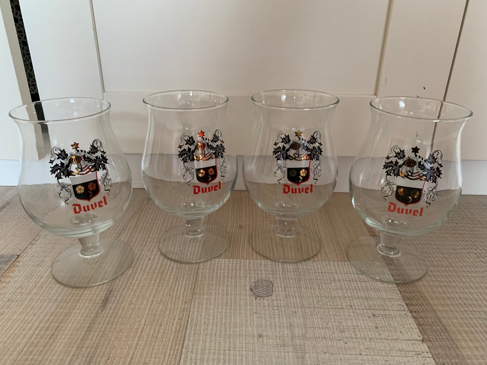 4x Duvel glas wapenschild nieuw, Ophalen of Verzenden, Nieuw, Glas of Glazen, Duvel